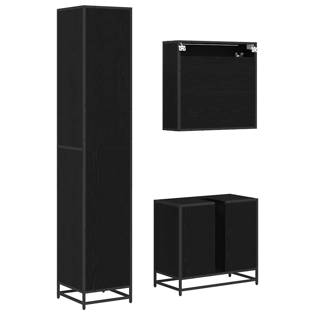 Badezimmermöbel-Set 3 stk. Schwarz Eichen-Optik 65 x 33 x 60 cm