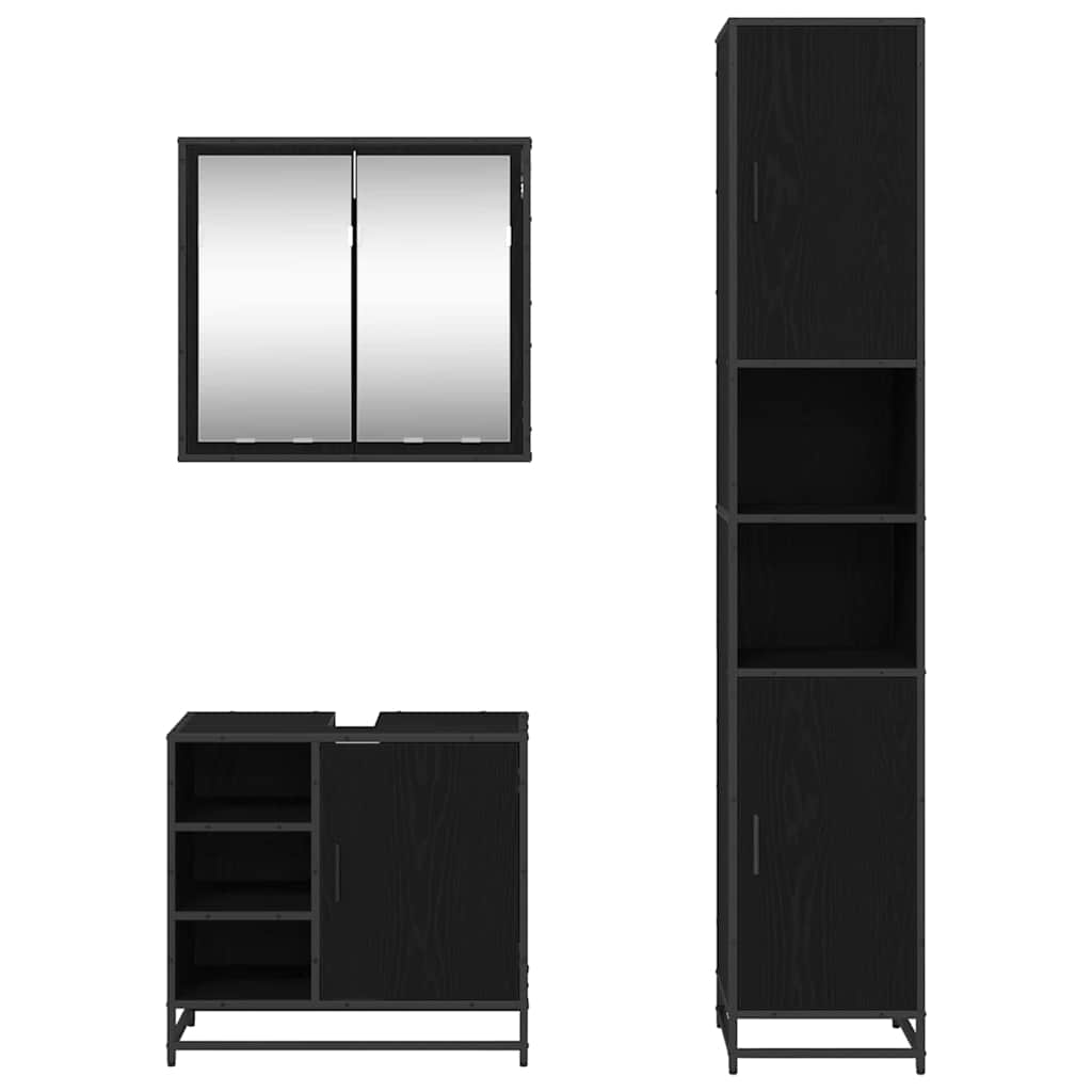 Badezimmermöbel-Set 3 stk. Schwarz Eichen-Optik 65 x 33 x 60 cm