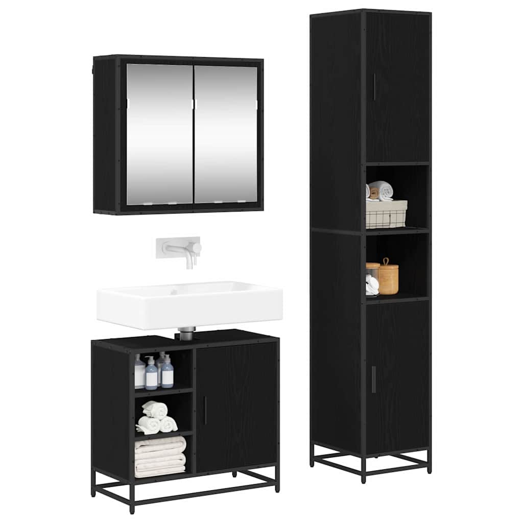 Badezimmermöbel-Set 3 stk. Schwarz Eichen-Optik 65 x 33 x 60 cm