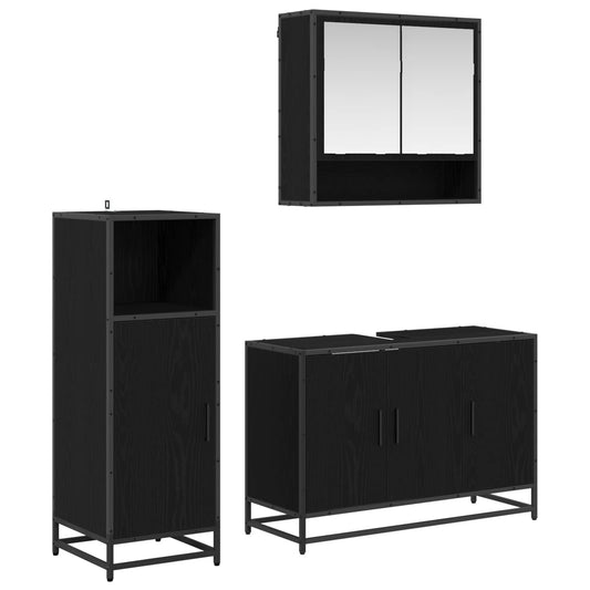 Badezimmermöbel-Set 3 stk. Schwarz Eichen-Optik 90 x 33 x 60 cm