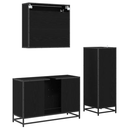 Badezimmermöbel-Set 3 stk. Schwarz Eichen-Optik 90 x 33 x 60 cm