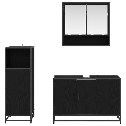 Badezimmermöbel-Set 3 stk. Schwarz Eichen-Optik 90 x 33 x 60 cm