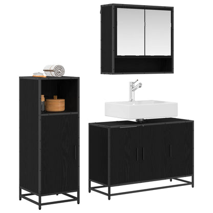 Badezimmermöbel-Set 3 stk. Schwarz Eichen-Optik 90 x 33 x 60 cm