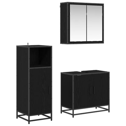 Badezimmermöbel-Set 3 stk. Schwarz Eichen-Optik 60 x 33 x 60 cm