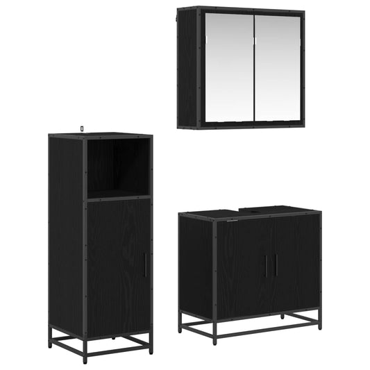 Badezimmermöbel-Set 3 stk. Schwarz Eichen-Optik 60 x 33 x 60 cm