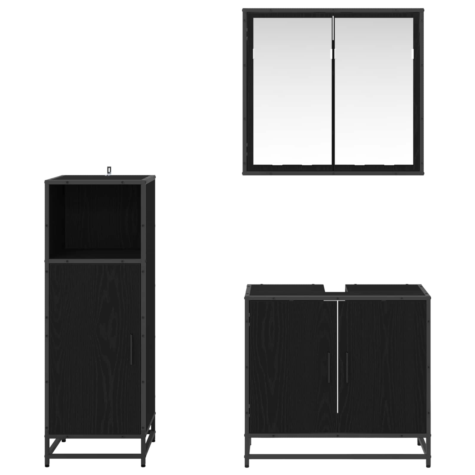Badezimmermöbel-Set 3 stk. Schwarz Eichen-Optik 60 x 33 x 60 cm