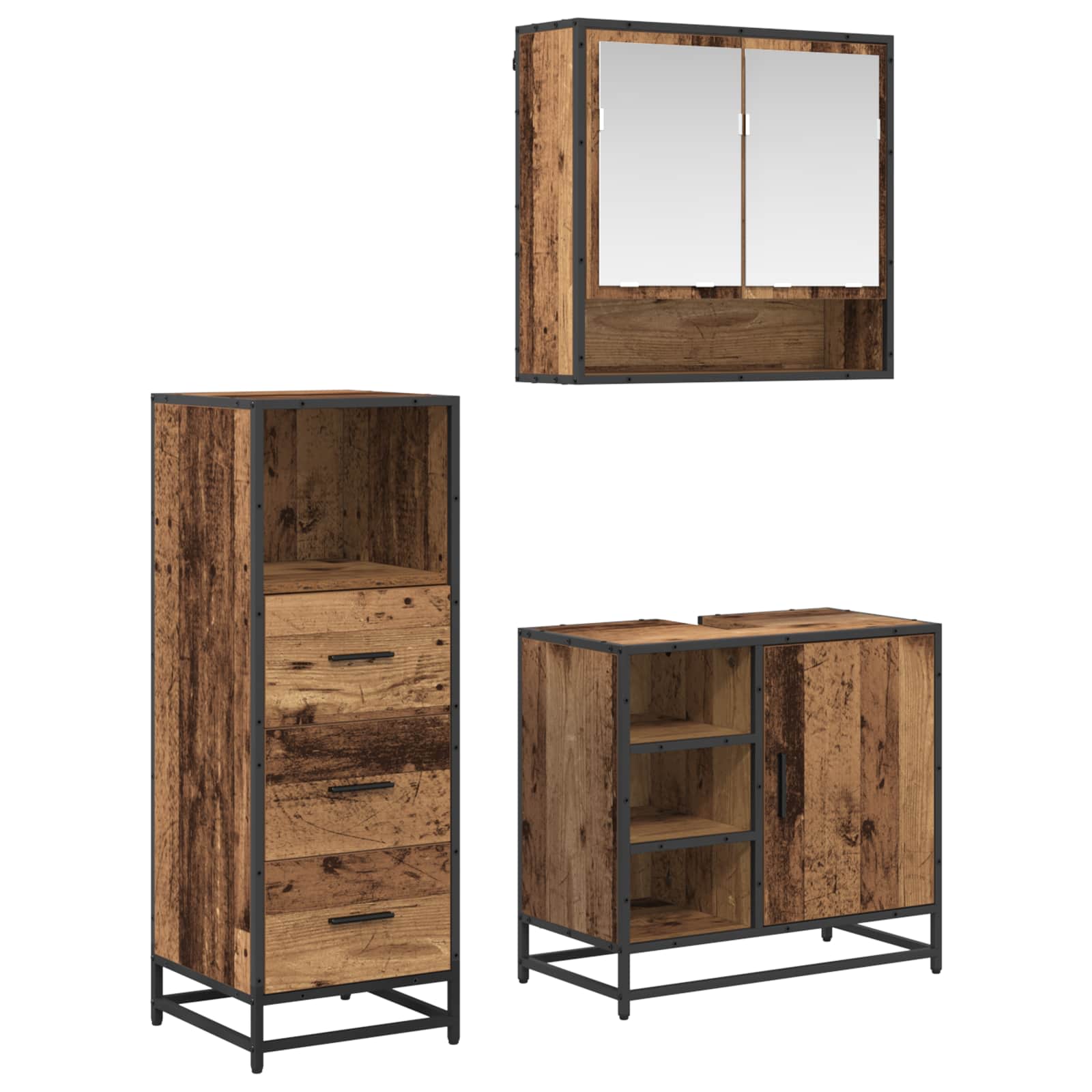 Badezimmermöbel-Set 3 stk. Altholz 65 x 33 x 60 cm