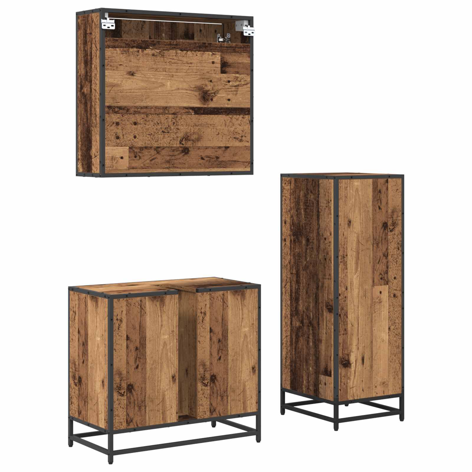 Badezimmermöbel-Set 3 stk. Altholz 65 x 33 x 60 cm