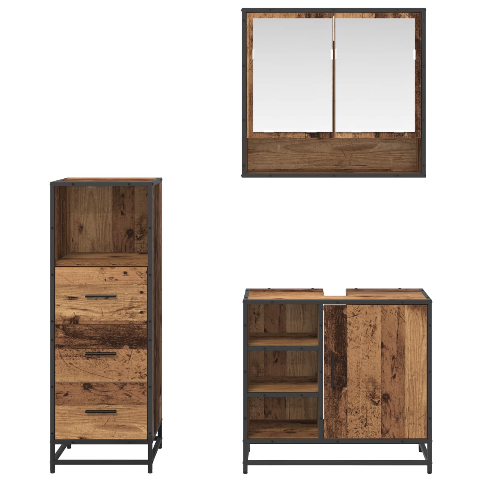 Badezimmermöbel-Set 3 stk. Altholz 65 x 33 x 60 cm