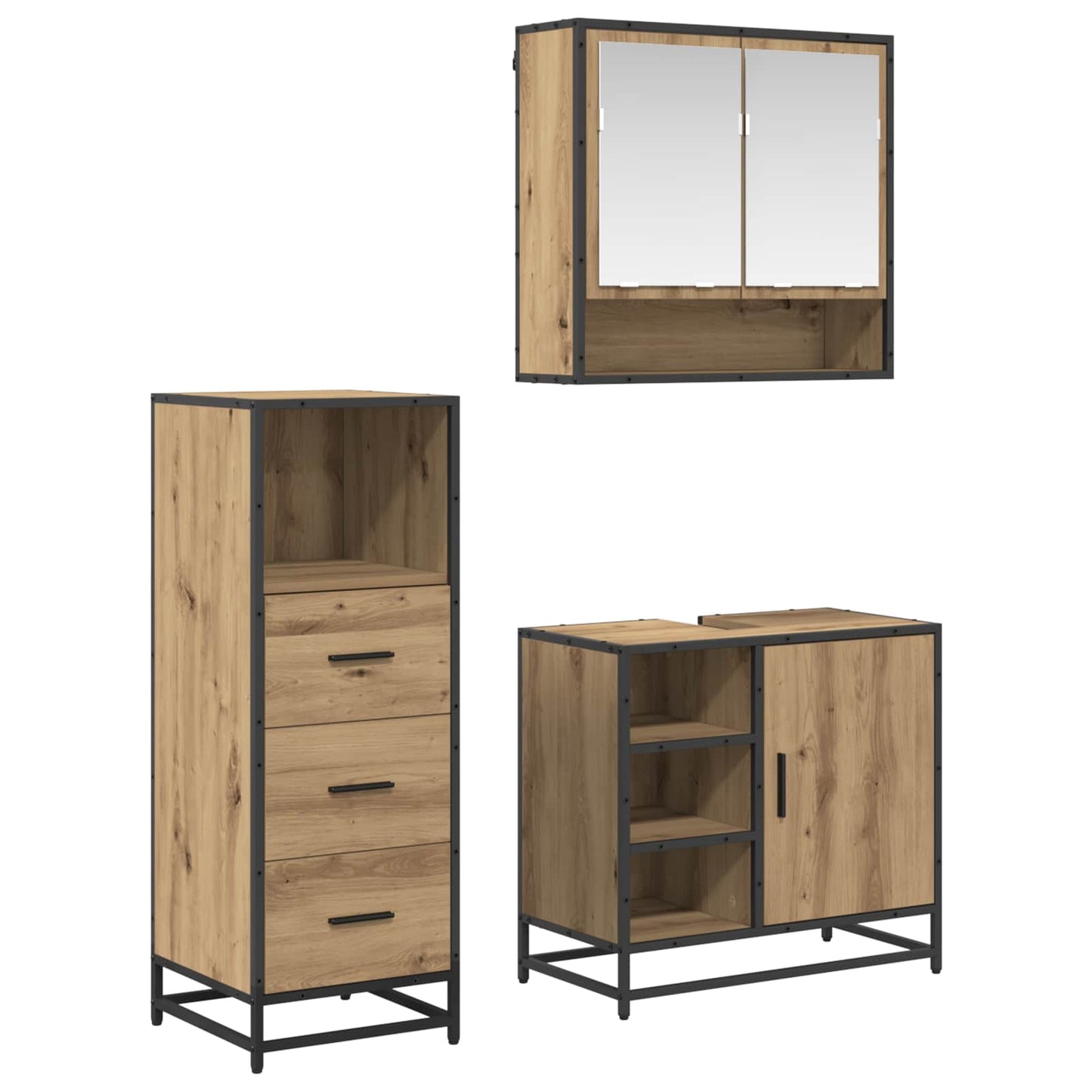 Badezimmermöbel-Set 3 stk. Artisan-Eiche 65 x 33 x 60 cm
