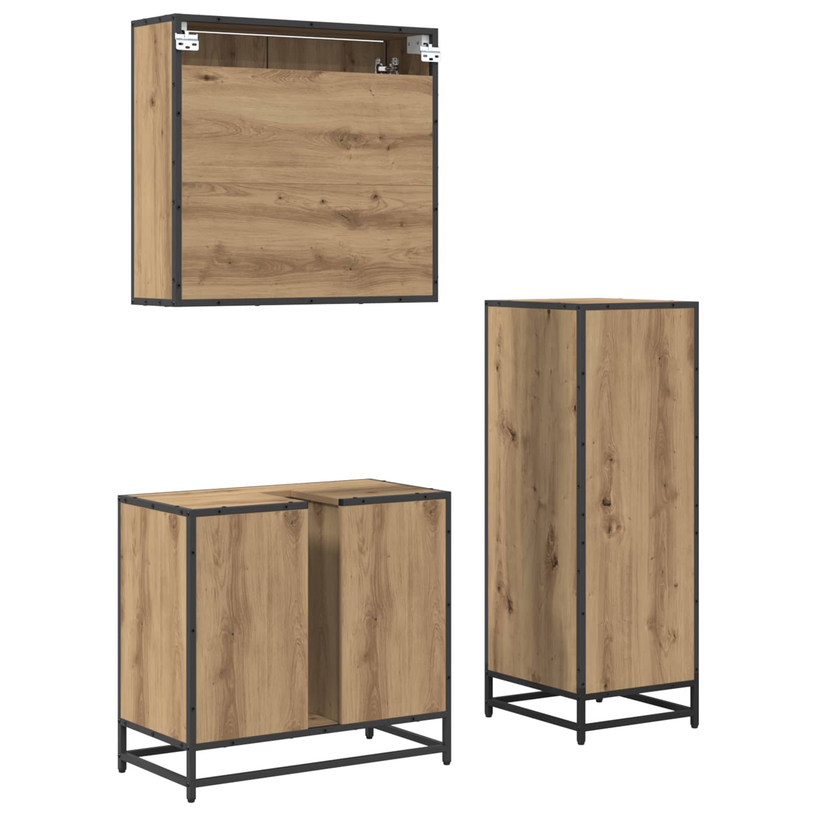 Badezimmermöbel-Set 3 stk. Artisan-Eiche 65 x 33 x 60 cm