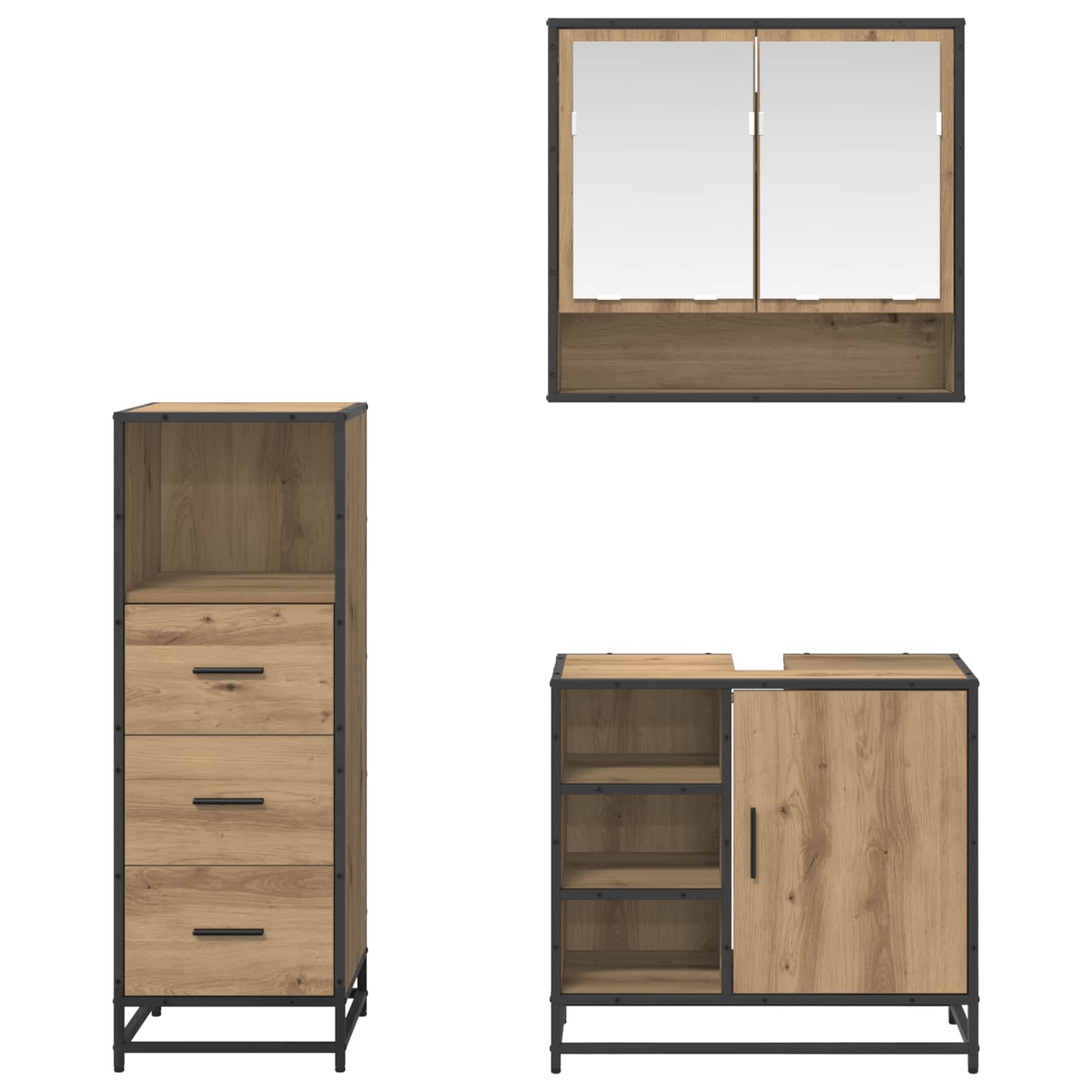 Badezimmermöbel-Set 3 stk. Artisan-Eiche 65 x 33 x 60 cm