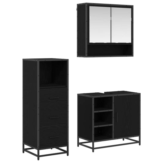 Badezimmermöbel-Set 3 stk. Schwarz Eichen-Optik 65 x 33 x 60 cm