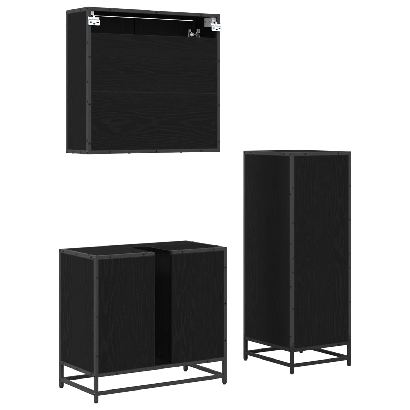 Badezimmermöbel-Set 3 pcs Schwarz Eichen-Optik Holzwerkstoff