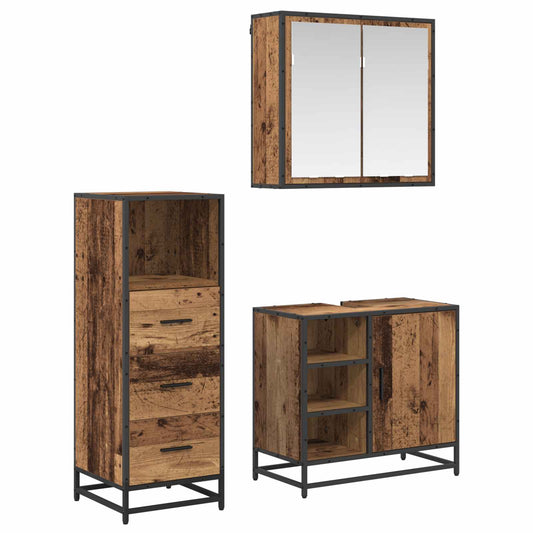 Badezimmermöbel-Set 3 stk. Altholz 65 x 33 x 60 cm
