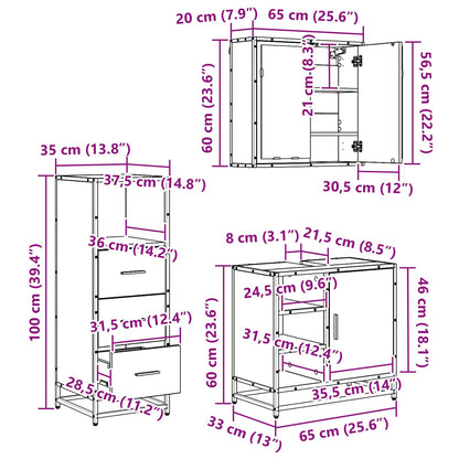 Badezimmermöbel-Set 3 stk. Altholz 65 x 33 x 60 cm