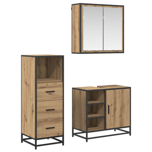 Badezimmermöbel-Set 3 stk. Artisan-Eiche 65 x 33 x 60 cm