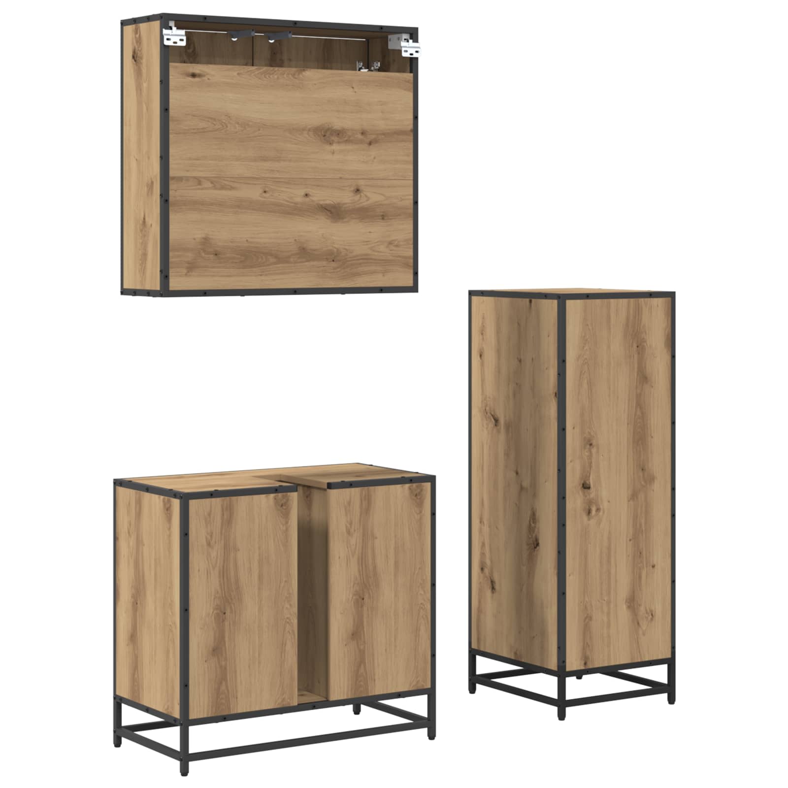 Badezimmermöbel-Set 3 Stk. Artisan-Eiche 65 x 33 x 60 cm