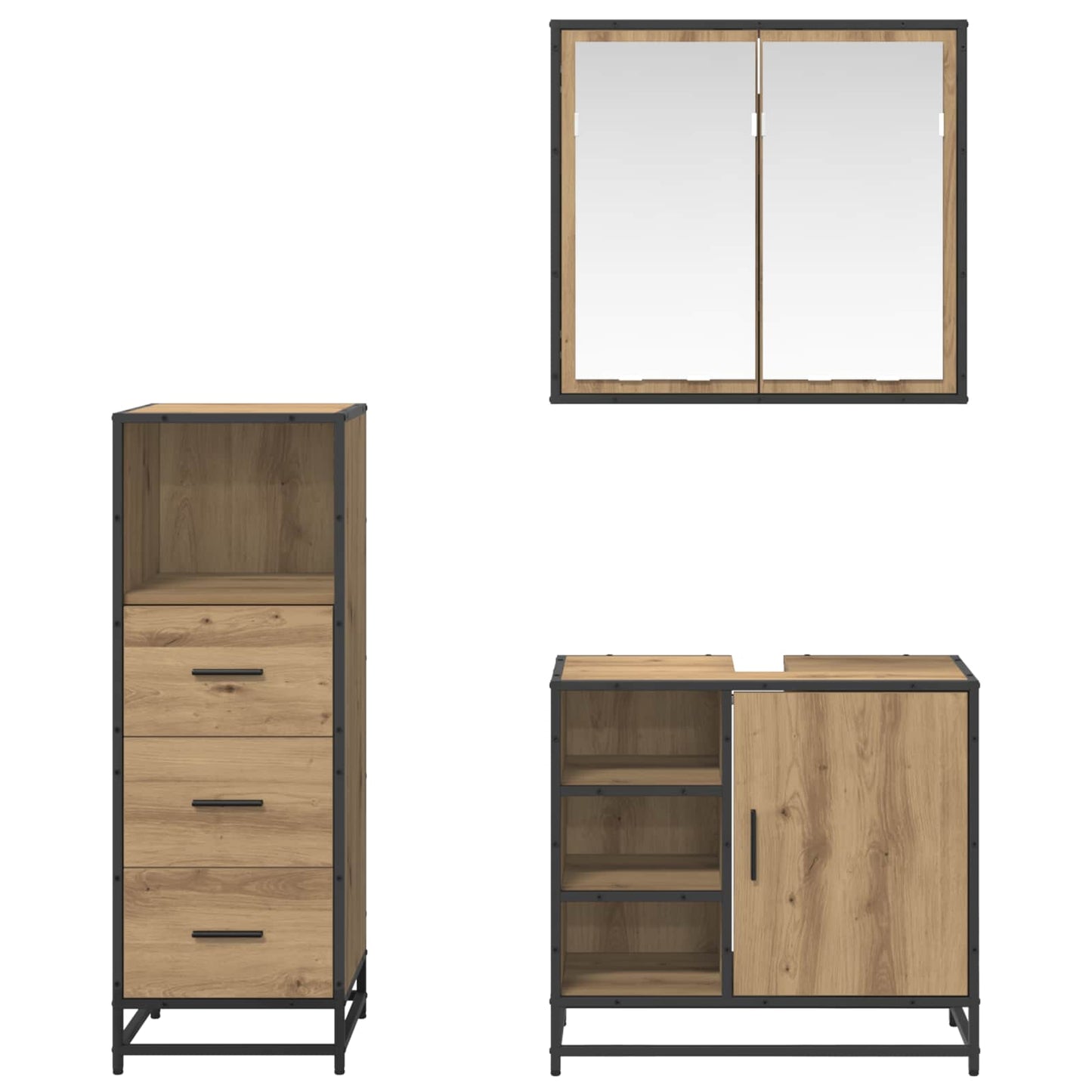 Badezimmermöbel-Set 3 Stk. Artisan-Eiche 65 x 33 x 60 cm