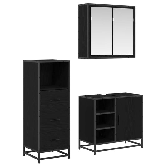 Badezimmermöbel-Set 3 stk. Schwarz Eichen-Optik 65 x 33 x 60 cm