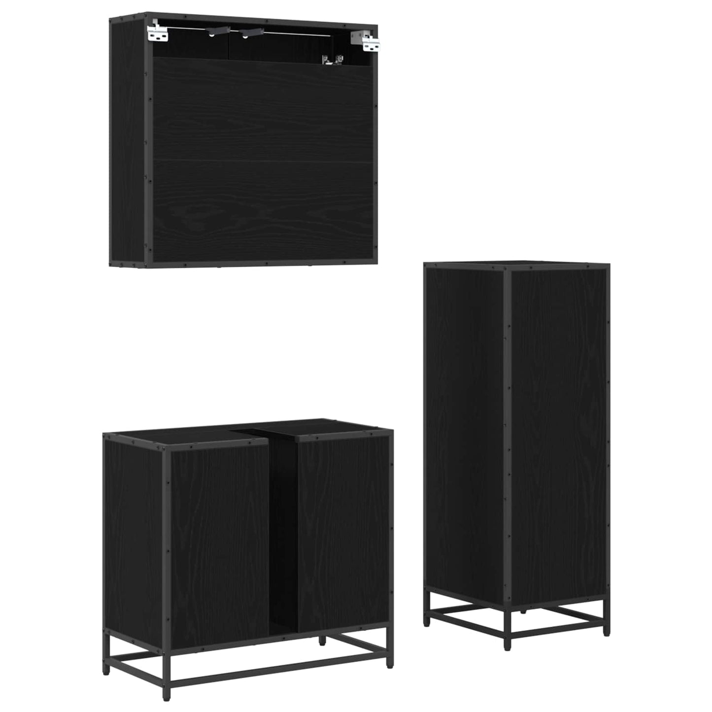 Badezimmermöbel-Set 3 stk. Schwarz Eichen-Optik 65 x 33 x 60 cm