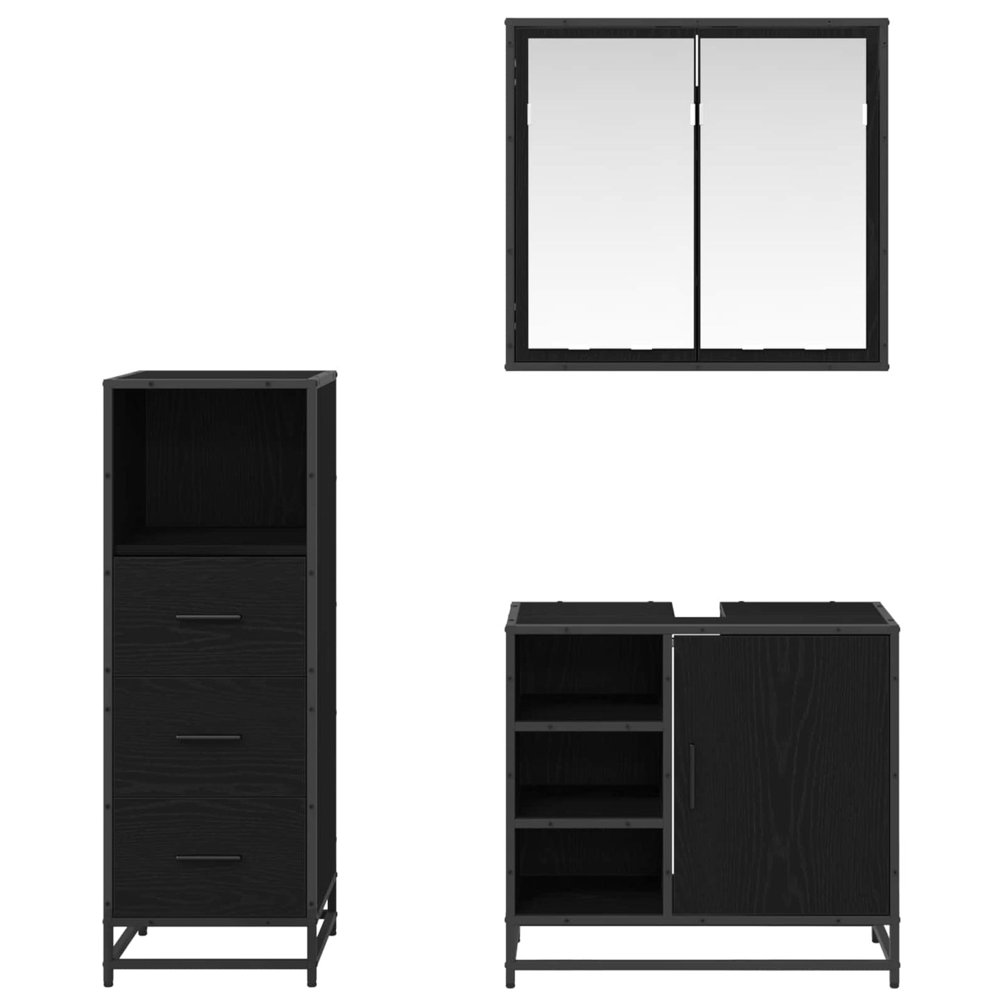 Badezimmermöbel-Set 3 stk. Schwarz Eichen-Optik 65 x 33 x 60 cm