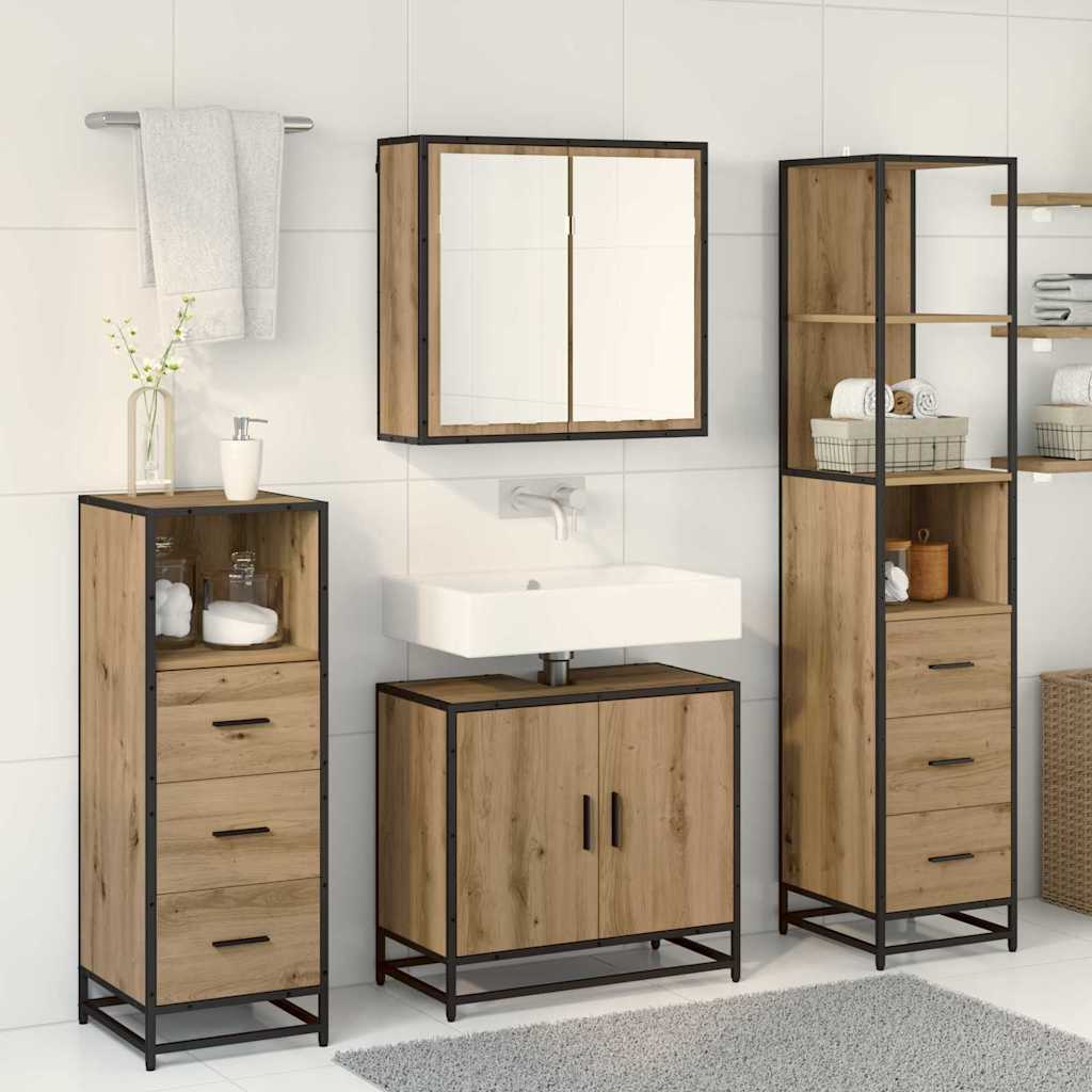 Badezimmermöbel-Set mit Regal 4 pcs Artisan-Eiche Holzwerkstoff