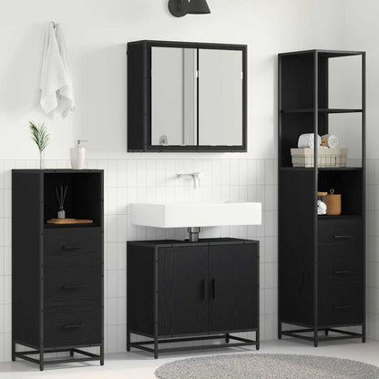 Badezimmermöbel-Set 4 Stk. Schwarz Eichen-Optik Holzwerkstoff