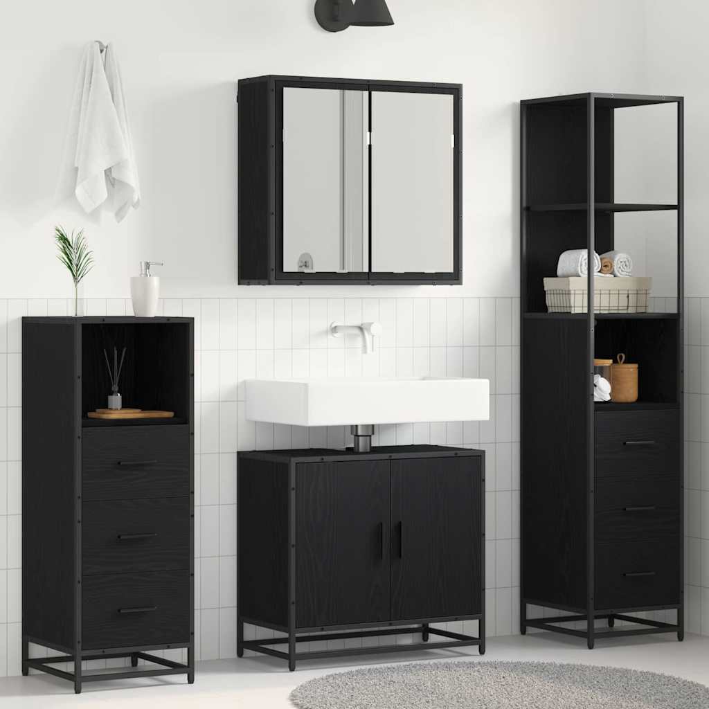 Badezimmermöbel-Set 4 stk. Schwarz Eichen-Optik 65 x 33 x 60 cm