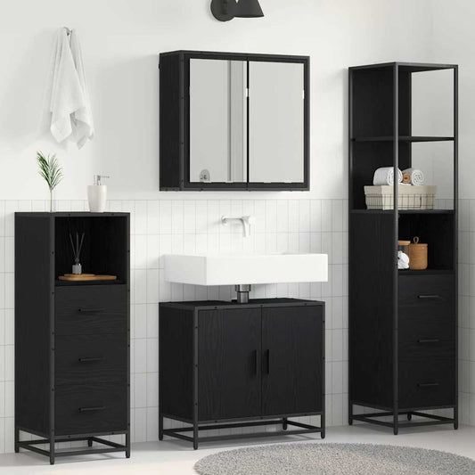 Badezimmermöbel-Set 4 stk. Schwarz Eichen-Optik 65 x 33 x 60 cm