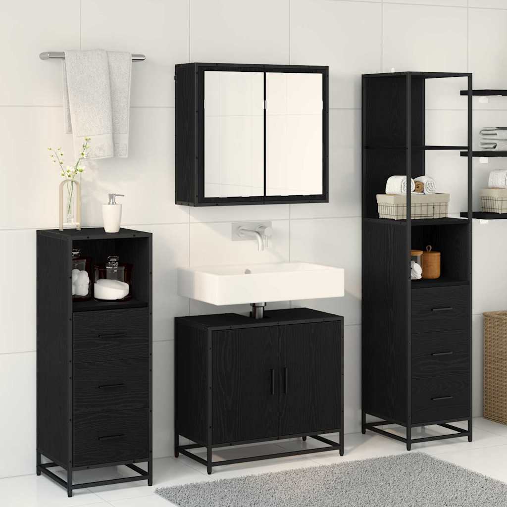 Badezimmermöbel-Set 4 stk. Schwarz Eichen-Optik 65 x 33 x 60 cm