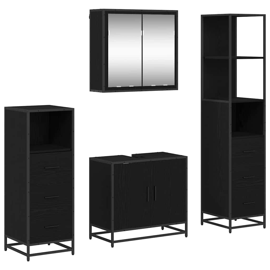 Badezimmermöbel-Set 4 stk. Schwarz Eichen-Optik 65 x 33 x 60 cm