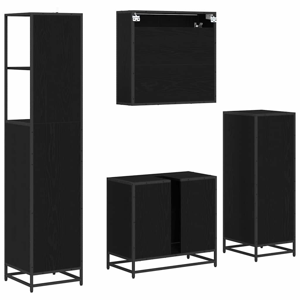 Badezimmermöbel-Set 4 stk. Schwarz Eichen-Optik 65 x 33 x 60 cm