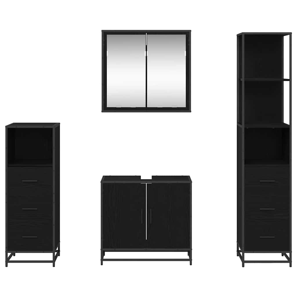 Badezimmermöbel-Set 4 stk. Schwarz Eichen-Optik 65 x 33 x 60 cm