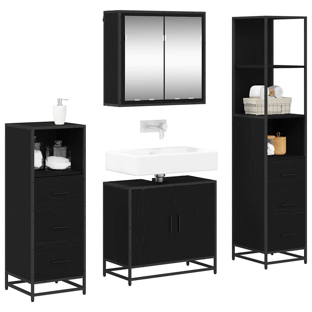 Badezimmermöbel-Set 4 stk. Schwarz Eichen-Optik 65 x 33 x 60 cm