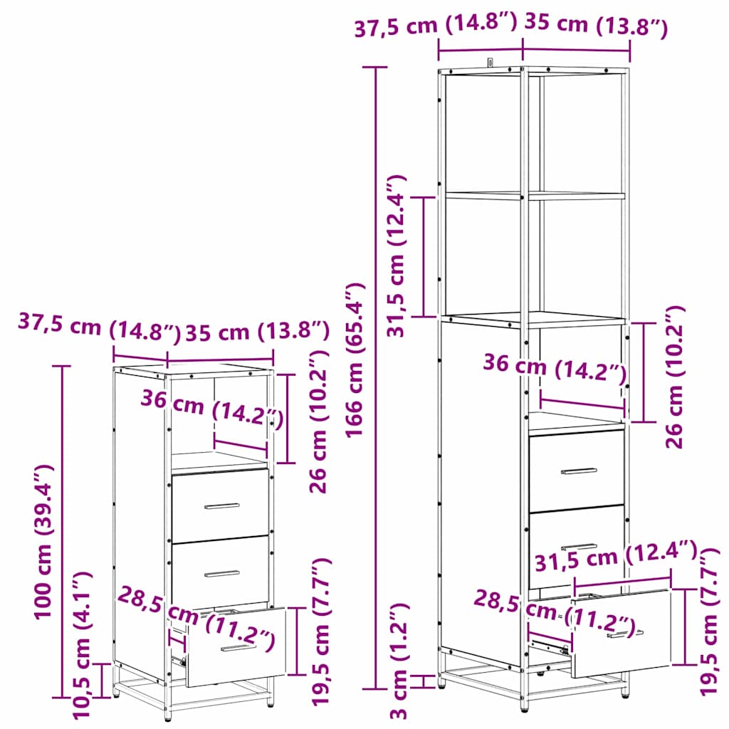 Badezimmermöbel-Set 4 stk. Schwarz Eichen-Optik 65 x 33 x 60 cm