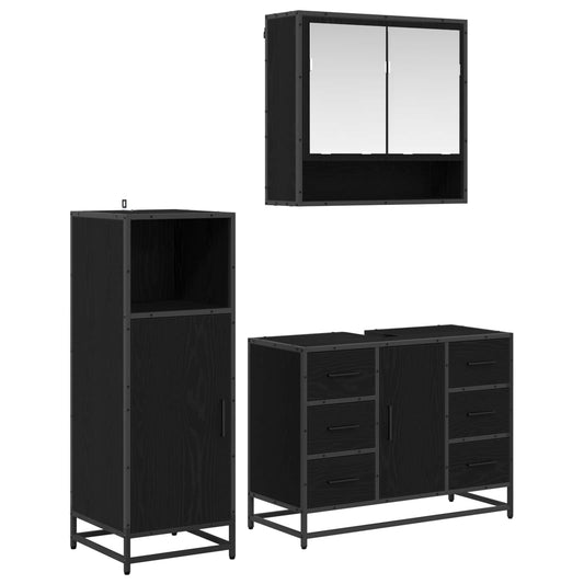 Badezimmermöbel-Set 3 stk. Schwarz Eichen-Optik 80 x 33 x 60 cm