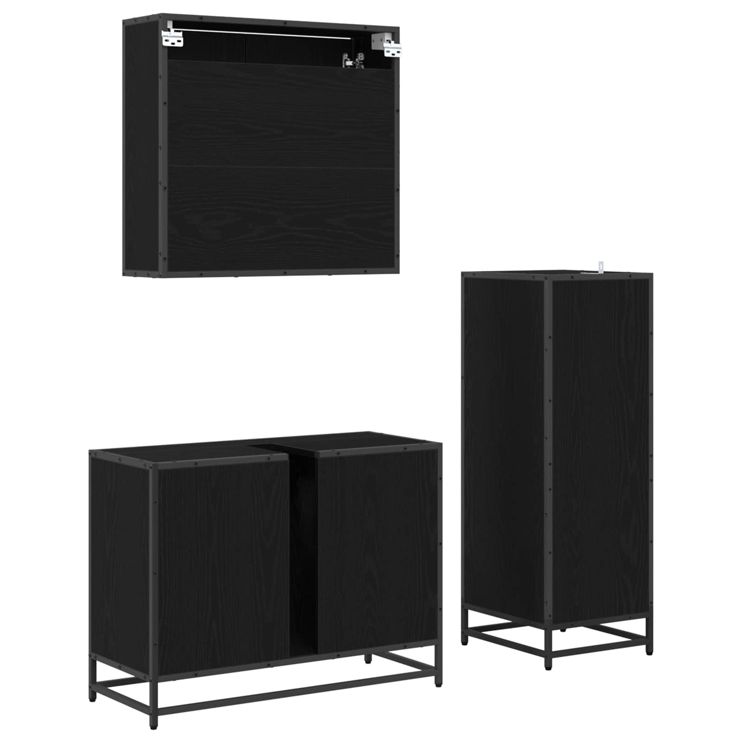 Badezimmermöbel-Set 3 stk. Schwarz Eichen-Optik 80 x 33 x 60 cm