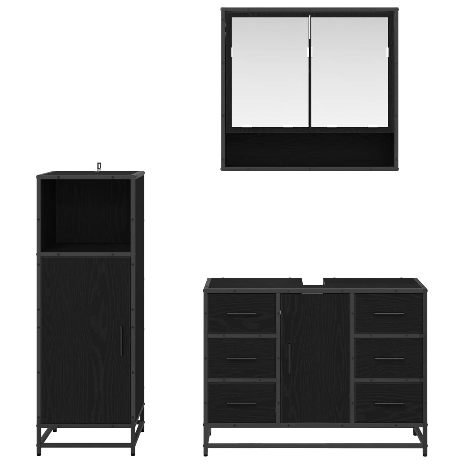 Badezimmermöbel-Set 3 stk. Schwarz Eichen-Optik 80 x 33 x 60 cm
