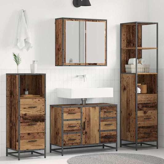 Badezimmermöbel-Set 3 stk. Altholz 80 x 33 x 60 cm