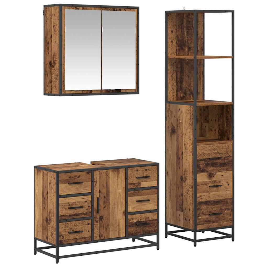 Badezimmermöbel-Set mit Schubladen 3 pcs Altholz Holzwerkstoff