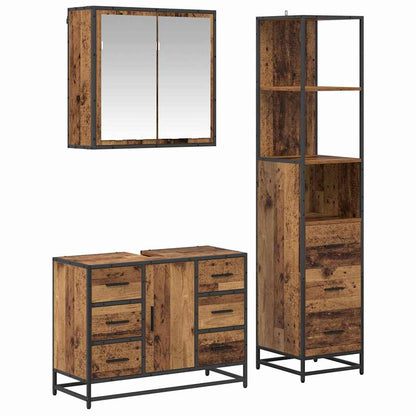 Badezimmermöbel-Set 3 stk. Altholz 80 x 33 x 60 cm