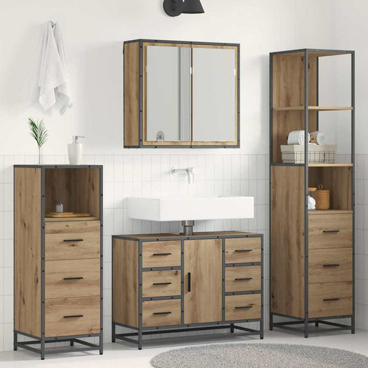 Badezimmermöbel-Set 3 stk. Artisan-Eiche 80 x 33 x 60 cm