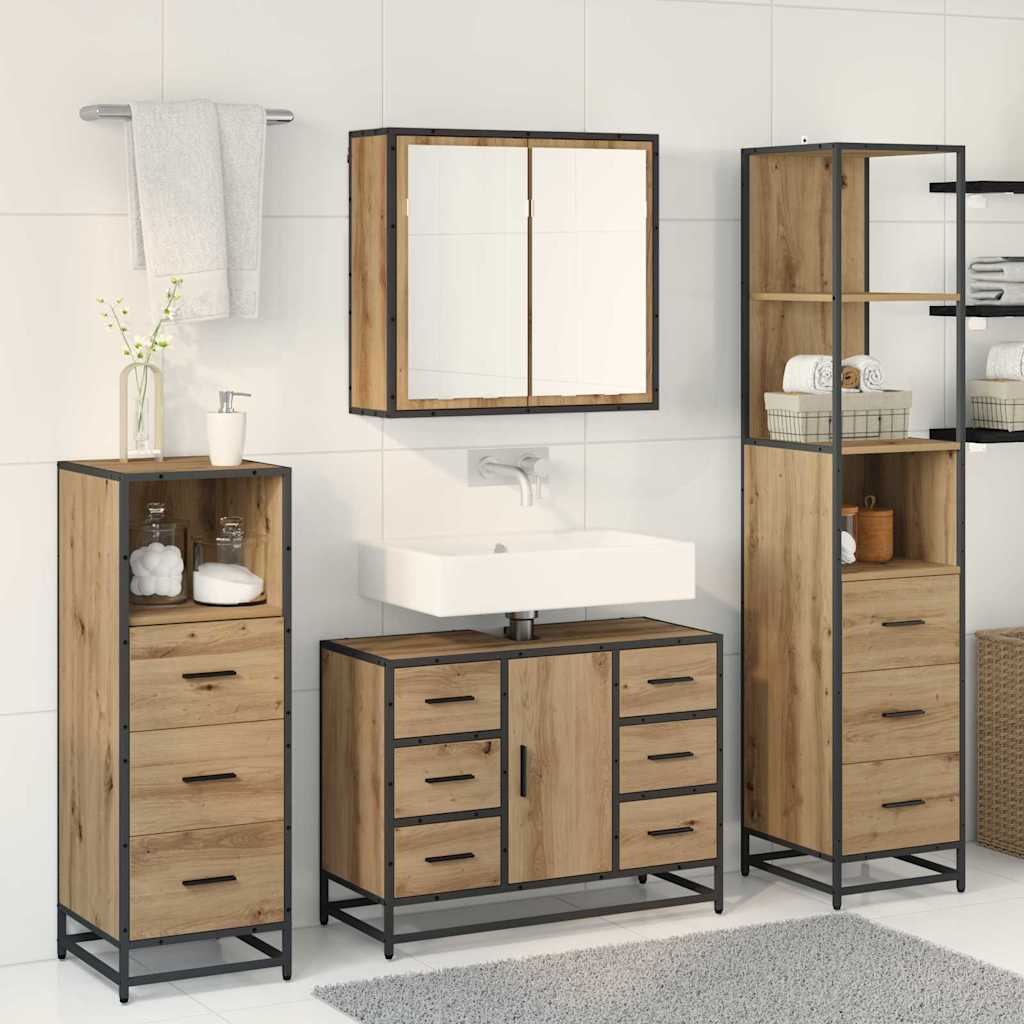 Badezimmermöbel-Set 3 Stk. Artisan-Eiche 80 x 33 x 60 cm
