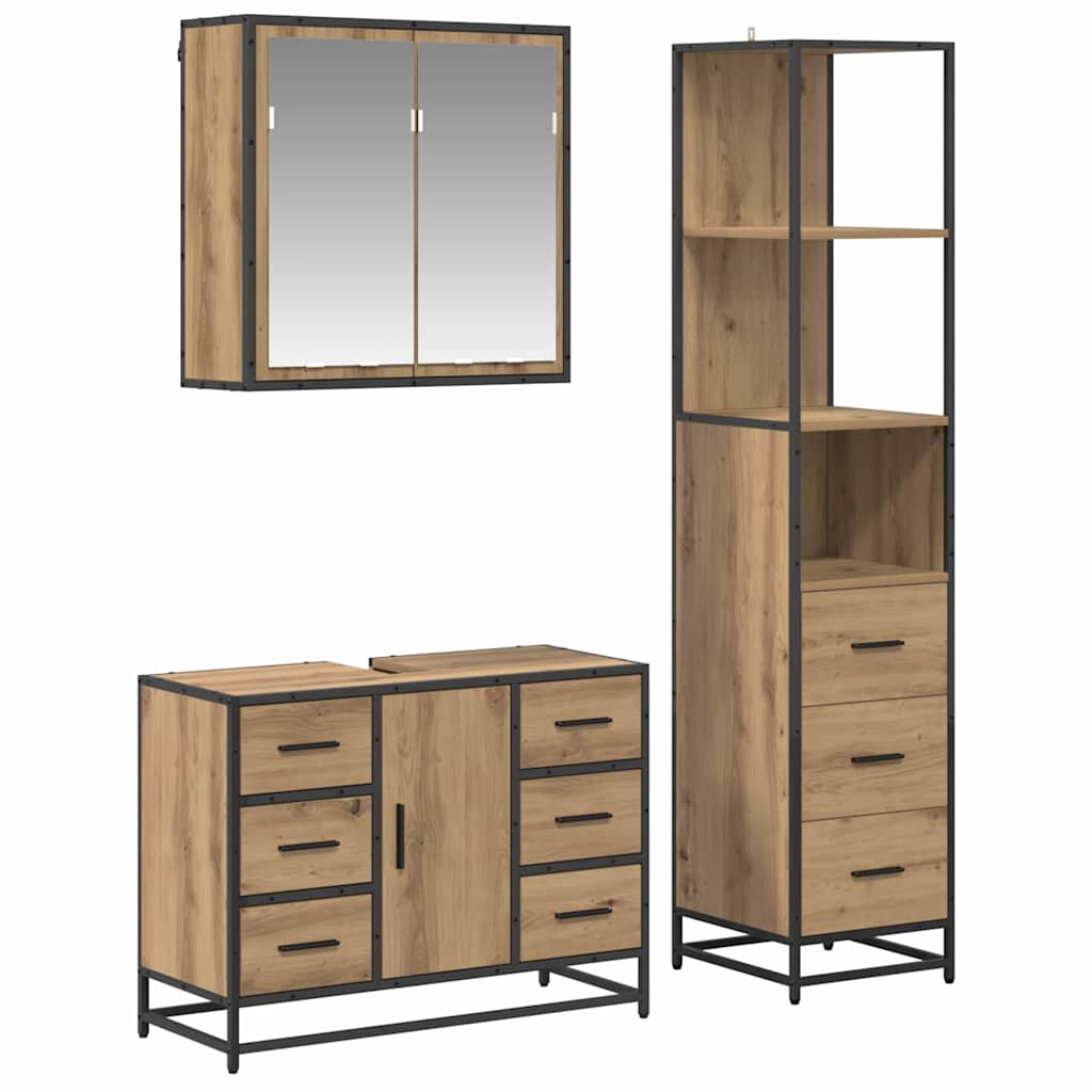 Badezimmermöbel-Set 3 Stk. Artisan-Eiche 80 x 33 x 60 cm