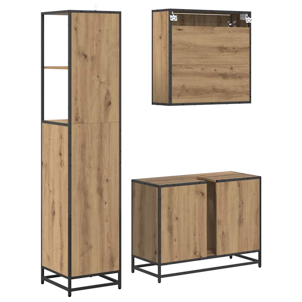 Badezimmermöbel-Set 3 Stk. Artisan-Eiche 80 x 33 x 60 cm
