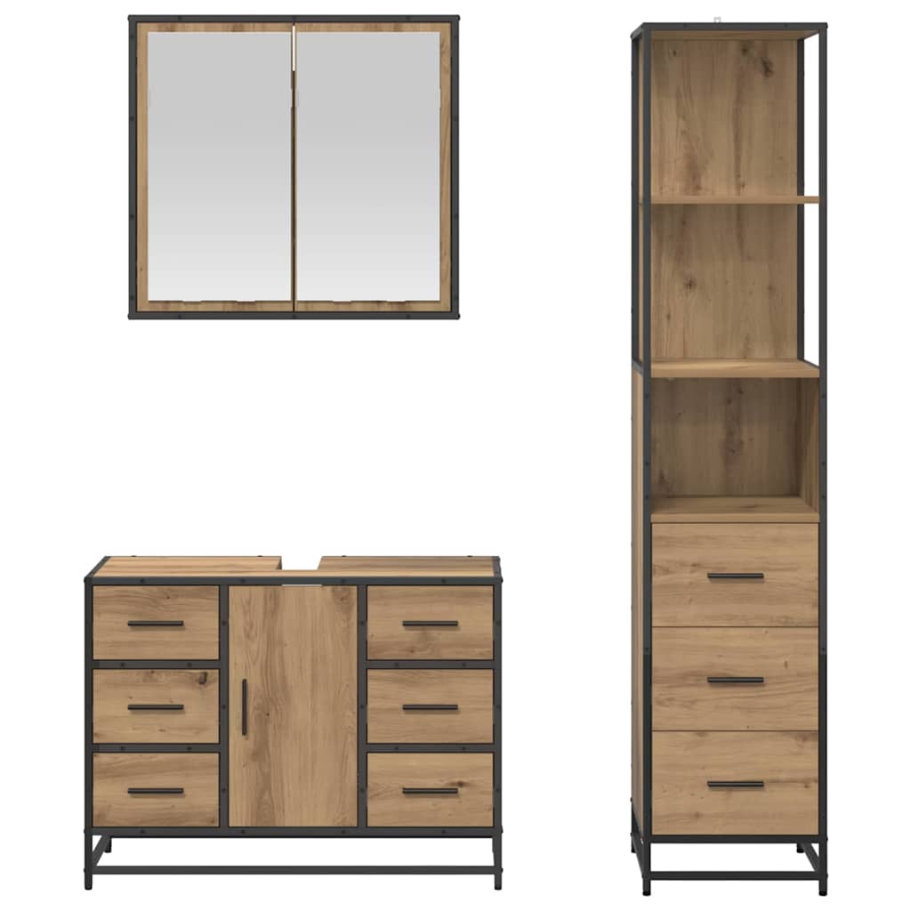 Badezimmermöbel-Set 3 Stk. Artisan-Eiche 80 x 33 x 60 cm