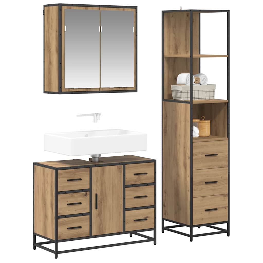 Badezimmermöbel-Set 3 Stk. Artisan-Eiche 80 x 33 x 60 cm