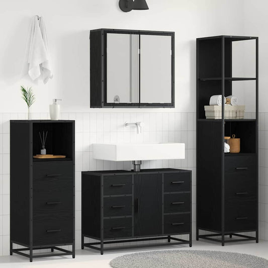 Badezimmermöbel-Set 3 stk. Schwarz Eichen-Optik 80 x 33 x 60 cm
