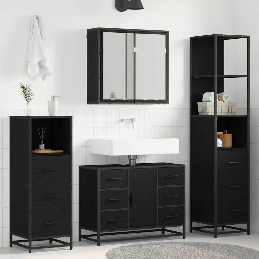 Badezimmermöbel-Set 3 stk. Schwarz Eichen-Optik 80 x 33 x 60 cm